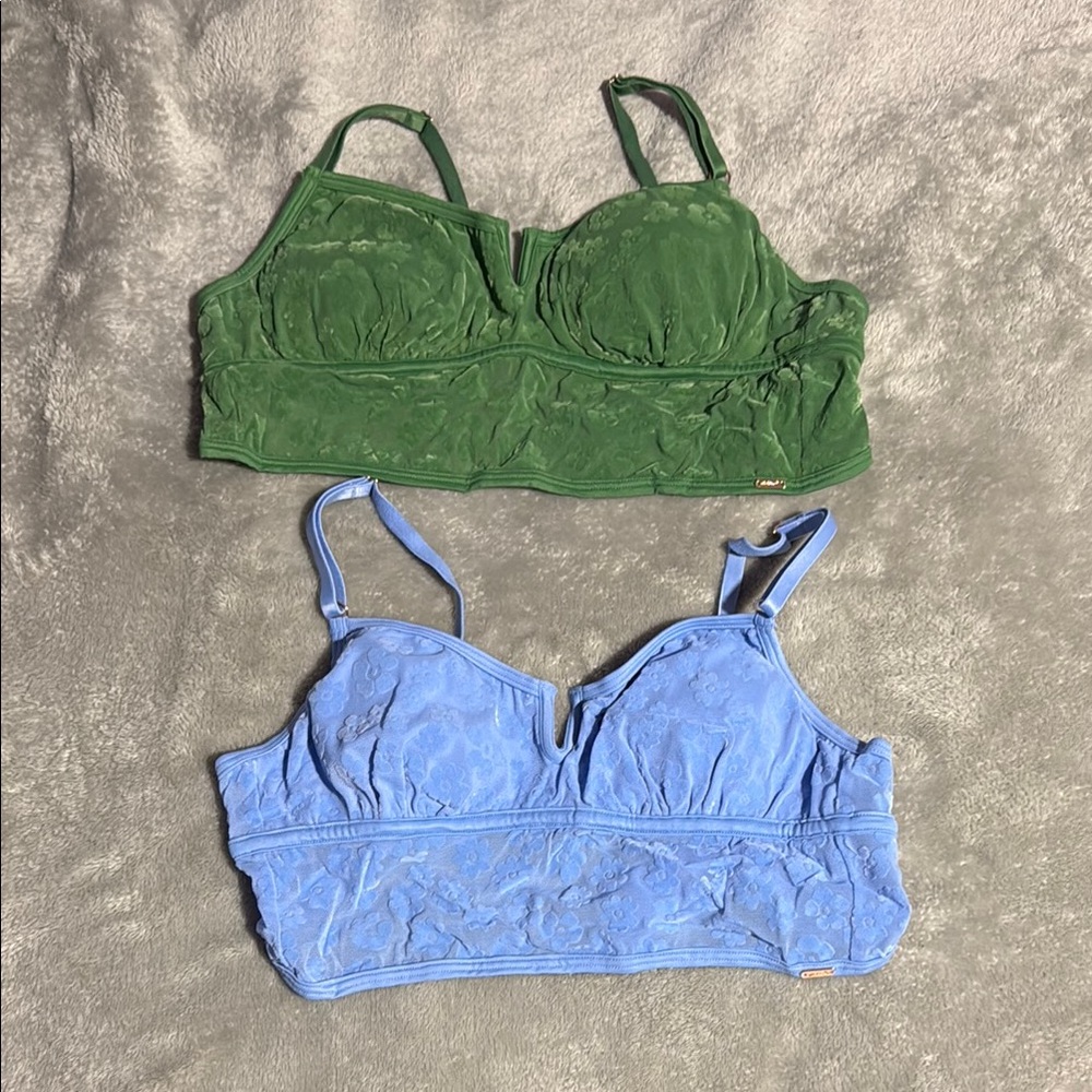 Padded Green and Blue Lace Bralettes
